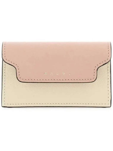 Logo Color Block Saffiano Card Wallet Pink - MARNI - BALAAN 1