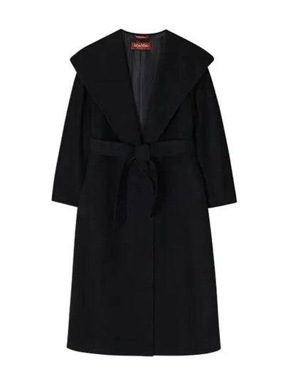 Women's Bdanton Silk Tone Long Wool Hooded Single Coat Black - MAX MARA - BALAAN 2