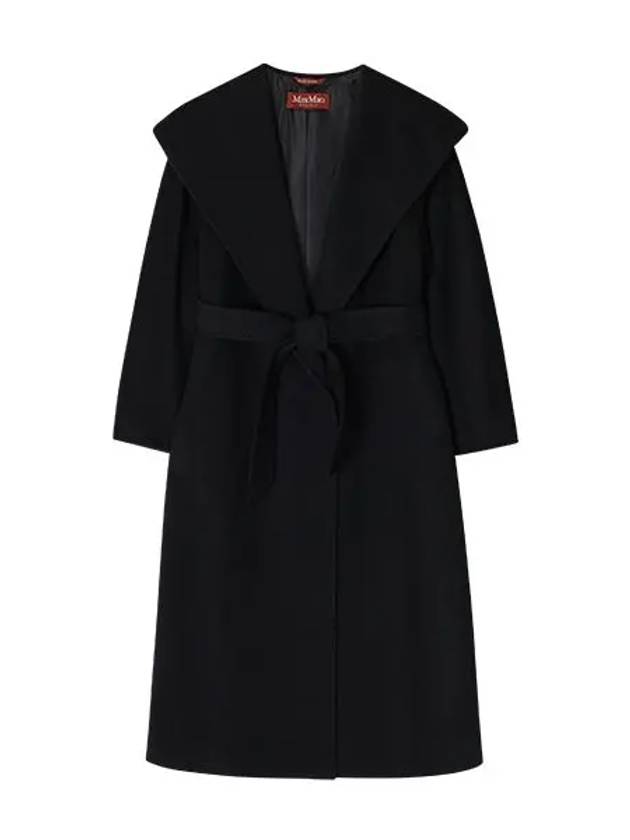 Women's Bdanton Silk Tone Long Wool Hooded Single Coat Black - MAX MARA - BALAAN 6