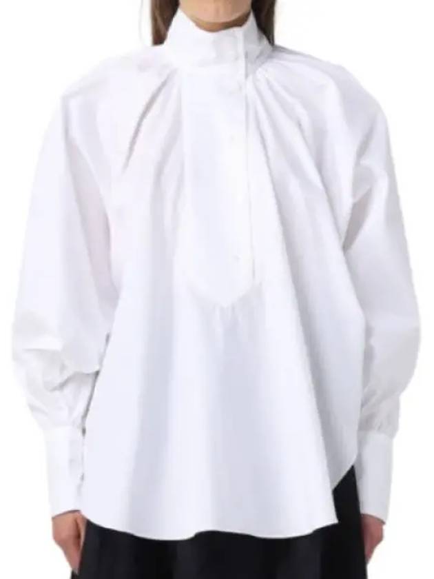 High Neck Long Sleeve Cotton Blouse White - PATOU - BALAAN 2