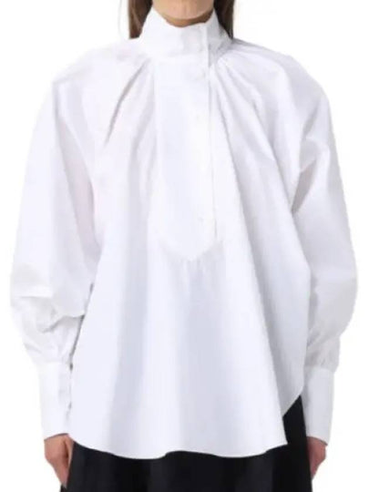 High Neck Long Sleeve Cotton Blouse White - PATOU - BALAAN 2