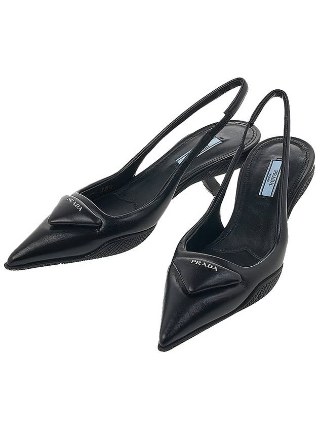 Women's Logo Leather Slingback Heel Black - PRADA - BALAAN.