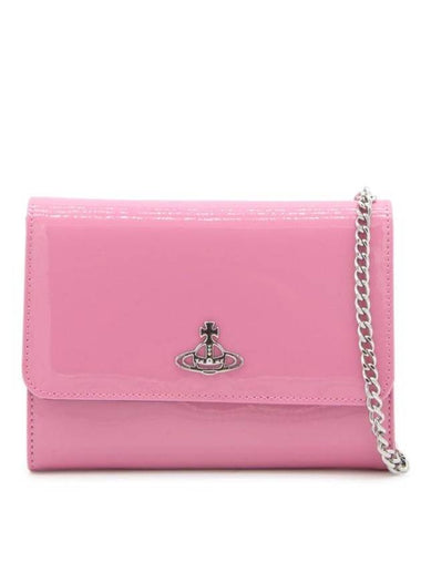 ORB Logo Chain Leather Flap Cross Bag Pink - VIVIENNE WESTWOOD - BALAAN 1