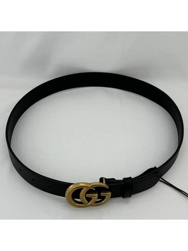 Men's GG Marmont Double G Buckle Gold Hardware Leather Belt Black - GUCCI - BALAAN 3