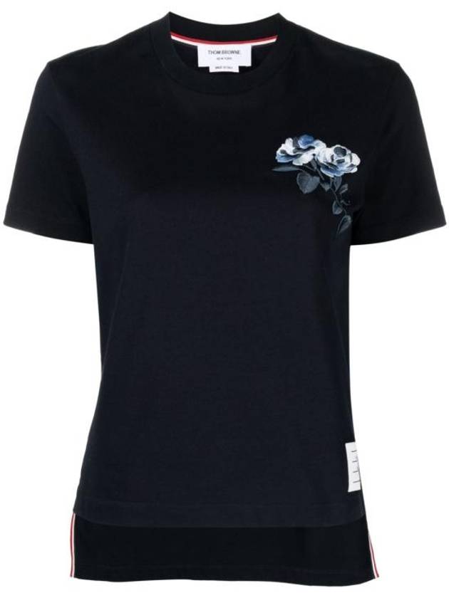 Rose Cotton Short Sleeve T-Shirt Navy - THOM BROWNE - BALAAN 1