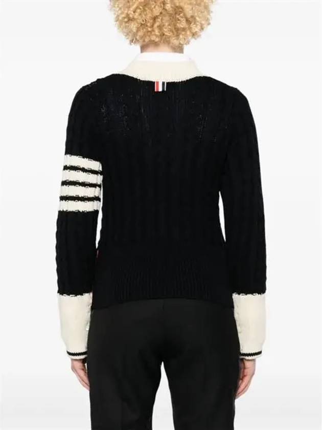 Baby Cable V-Neck Knit Top Navy - THOM BROWNE - BALAAN 5