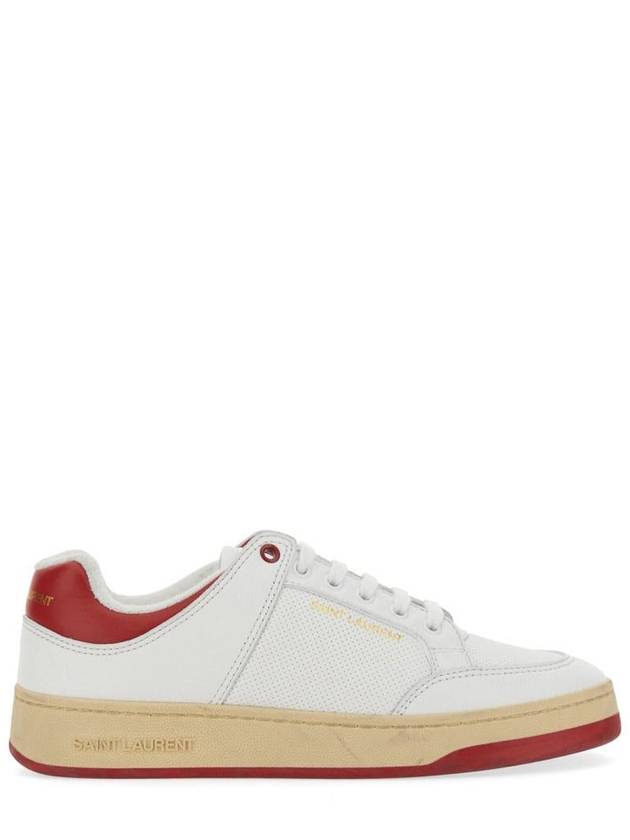 Crack Lace Up Calf Leather Low Top Sneakers White Red - SAINT LAURENT - BALAAN 11