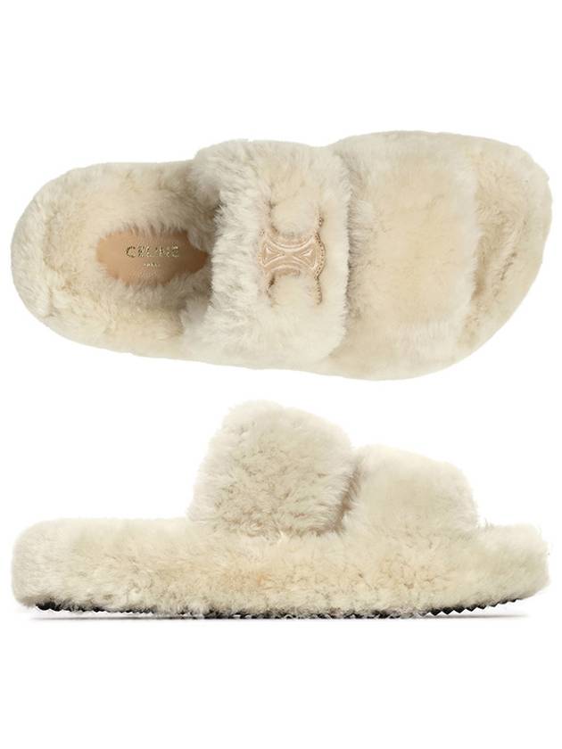 Triomphe Shearling Fur Slippers Beige - CELINE - BALAAN 2