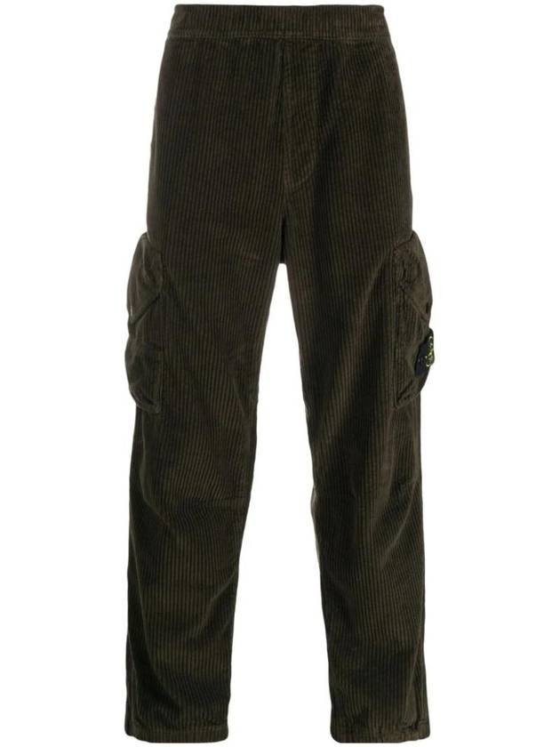 Corduroy Cotton Cargo Straight Pants Olive - STONE ISLAND - BALAAN 1