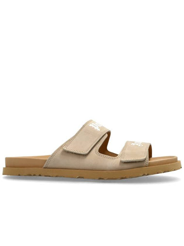 Palm Angels Leather Slides With Logo, Men's, Beige - PALM ANGELS - BALAAN 1