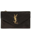 Cassandre Matelasse Fragment Emboss Leather Flap Card Wallet Black - SAINT LAURENT - BALAAN 2