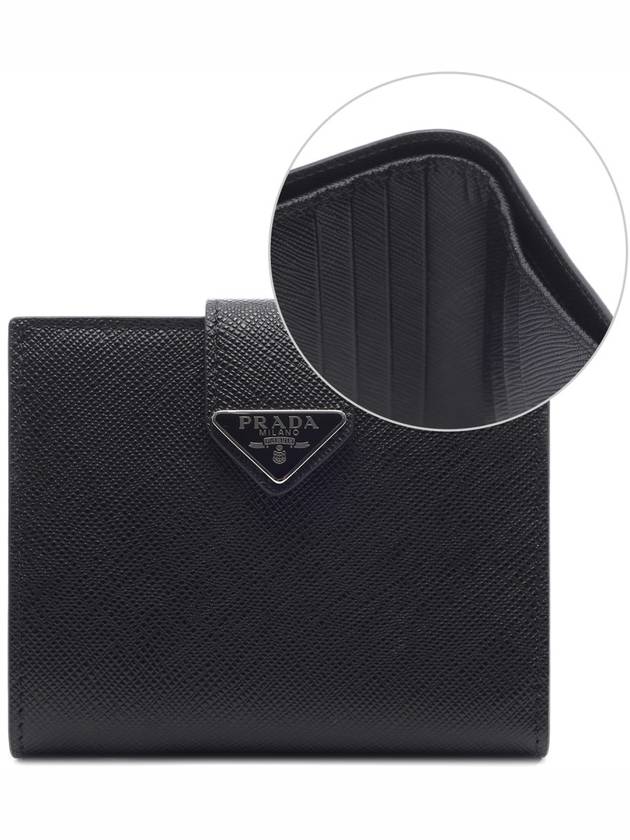 Triangle Logo Saffiano Leather Half Wallet Black - PRADA - BALAAN 3