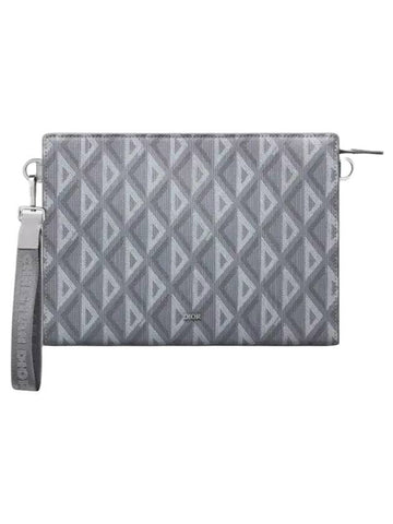 A5 Triangle CD Diamond Canvas Clutch Bag Grey - DIOR - BALAAN 1