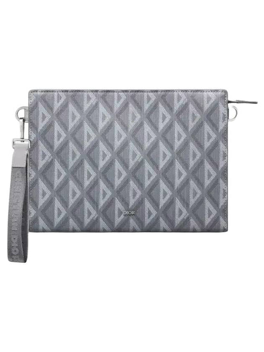 A5 Triangle CD Diamond Canvas Clutch Bag Grey - DIOR - BALAAN 1