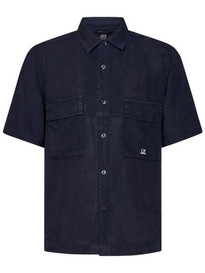 Linen Short Sleeve Shirt Navy - CP COMPANY - BALAAN 2