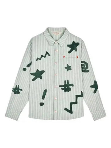 Brain Dead Striped Chenille Symbol Button Up Shirt Green - BRAIN DEAD - BALAAN 1