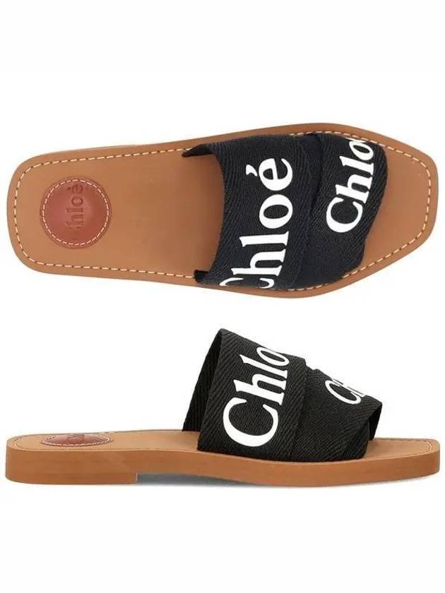 Woody Logo Flat Mule Slippers Black - CHLOE - BALAAN 2