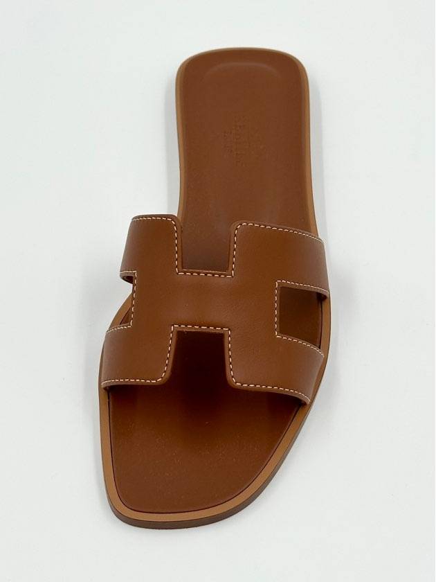 Oran Calfskin Slippers Gold Piqures Ecrues - HERMES - BALAAN 3