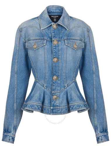 Balmain Logo-Buttons Pleated Denim Blazer, Brand Size 36 (US Size 4) - BALMAIN - BALAAN 1