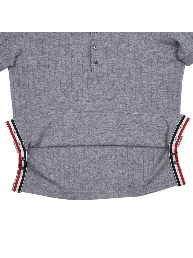 RWB Button Ribbed Polo Wool Knit Top Grey - THOM BROWNE - BALAAN 10