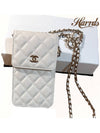 Classic Ribbon Chain Phone Holder Cross Bag WOC Caviar White Silver AP3307 - CHANEL - BALAAN 2