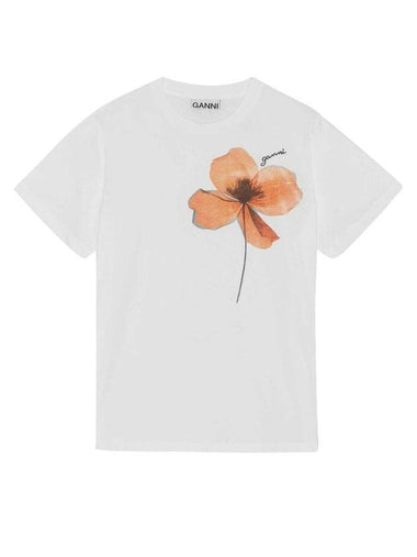 Women's Flower Cotton Short Sleeve T-Shirt White - GANNI - BALAAN 1