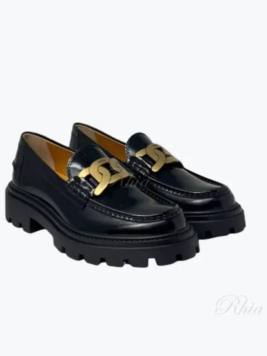 Women's Kate Metal Chain Leather Loafers Black - TOD'S - BALAAN 2