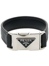 Triangle Logo Buckle Saffiano Leather Bracelet Black - PRADA - BALAAN 3