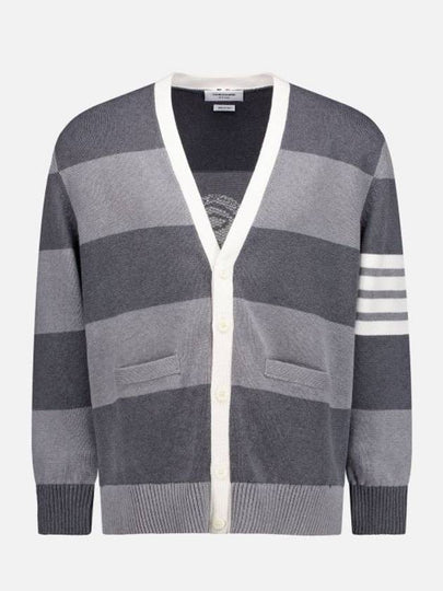 Pattern Intarsia Stripe Cardigan Grey - THOM BROWNE - BALAAN 2