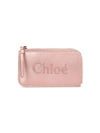 Embroidered Logo Shiny Calf Skin Zipper Card Wallet Pink - CHLOE - BALAAN 2