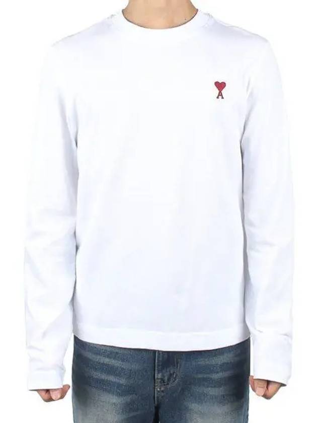 Chain Stitch Heart Logo Long Sleeve T-Shirt White - AMI - BALAAN 2