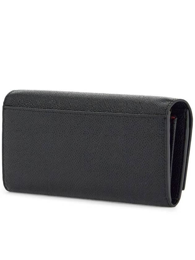 Pebble Grain Leather Wide RWB Grosgrain Flap Chain Long Wallet Black - THOM BROWNE - BALAAN 3