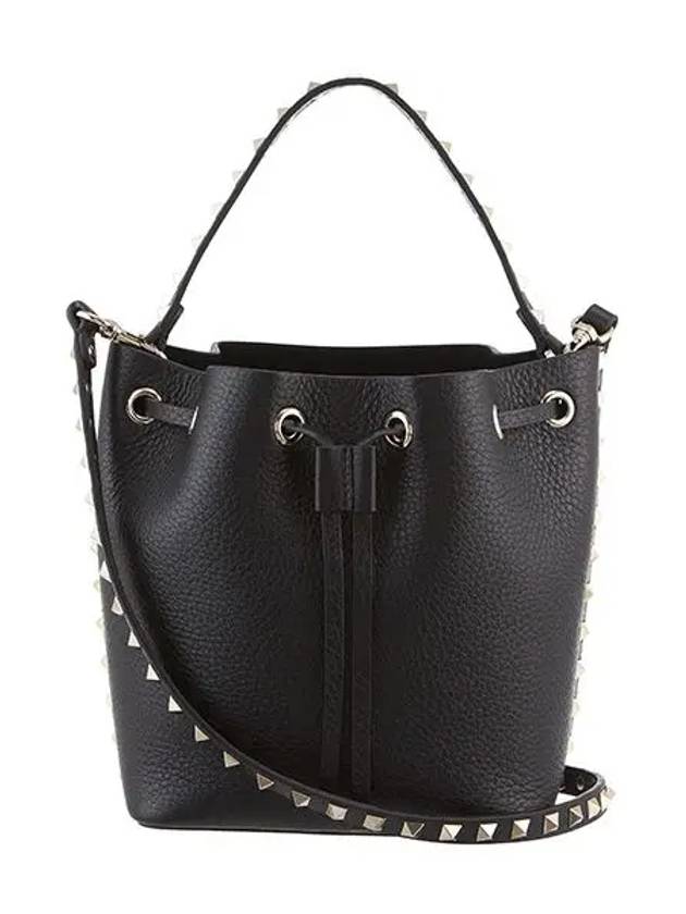 Rockstud Drawstring Bucket Bag Black - VALENTINO - BALAAN 4