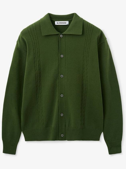 Soft cable collar cardigan_Forest green - BLONDNINE - BALAAN 1