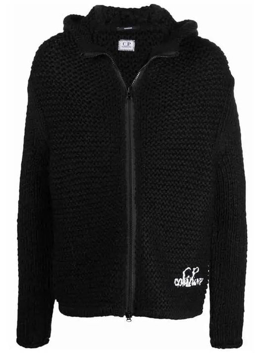 logo embroidered waffle hooded zip-up black - CP COMPANY - BALAAN 2