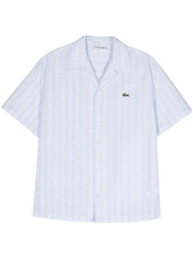 Men's Signature Monogram Short Sleeve Shirt Blue - LACOSTE - BALAAN 1