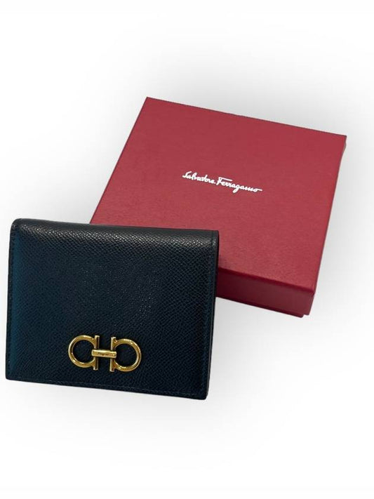 Gancini Compact Half Wallet Black - SALVATORE FERRAGAMO - BALAAN 2