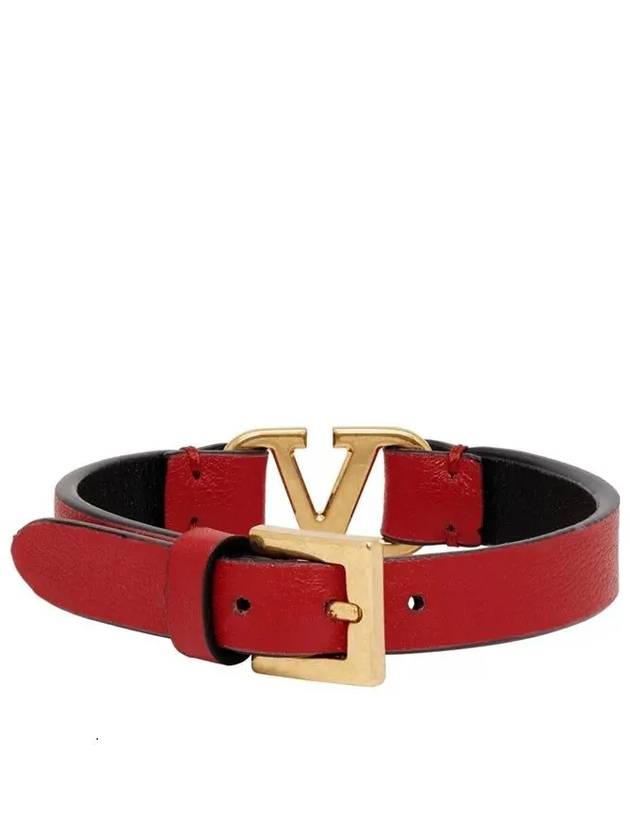 Signature V Logo Calfskin Bracelet Red - VALENTINO - BALAAN 4