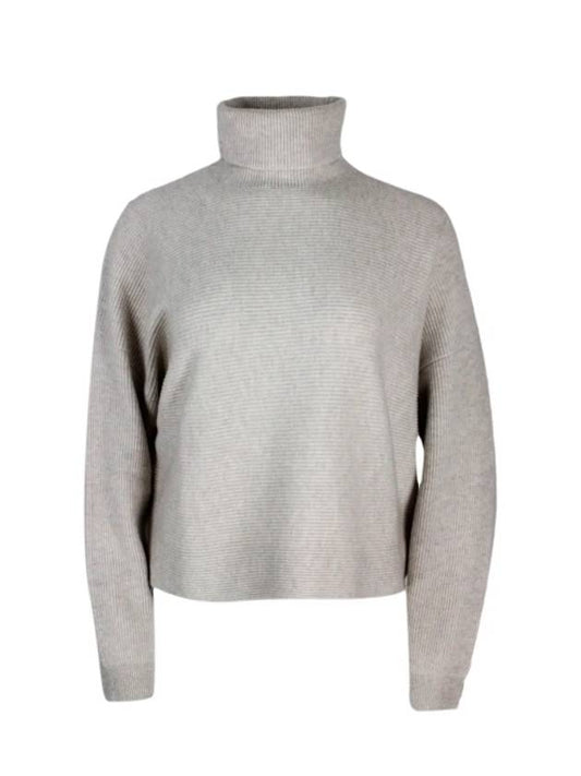 Cashmere blend neck polar knit oatmeal color Brunello Cucinelli M16134503 - BRUNELLO CUCINELLI - BALAAN 1