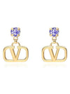 V Logo Crystal Drop Earrings Gold - VALENTINO - BALAAN 3