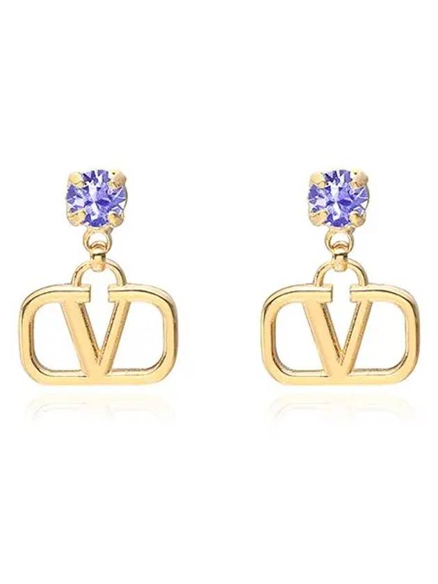 V Logo Crystal Drop Earrings Gold - VALENTINO - BALAAN 3