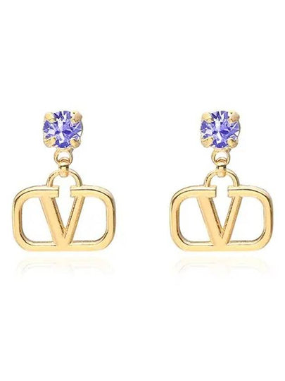 V Logo Crystal Drop Earrings Gold - VALENTINO - BALAAN 2