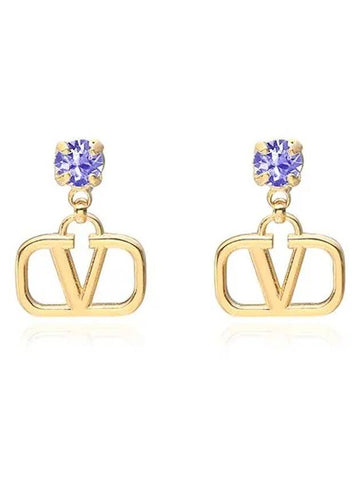 V Logo Crystal Drop Earrings Gold - VALENTINO - BALAAN 1