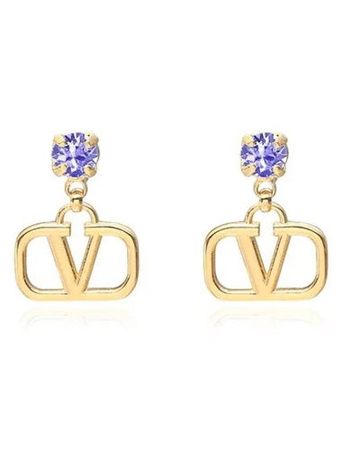 V Logo Crystal Drop Earrings Gold - VALENTINO - BALAAN 1