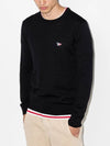 Tricolor Fox Patch Classic Round Neck Knit Top Black - MAISON KITSUNE - BALAAN 4