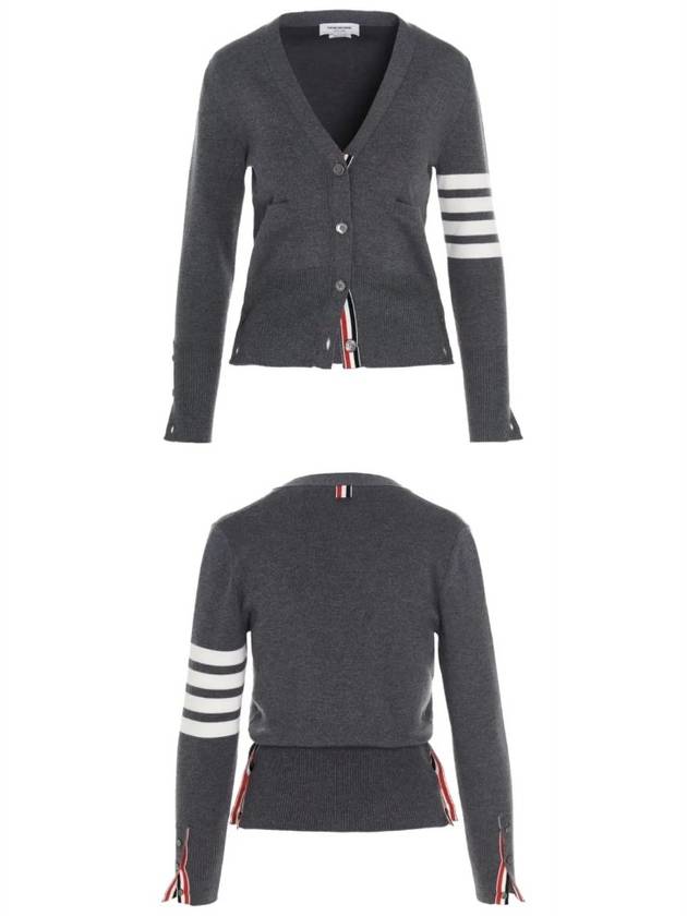 Milano Stitch 4 Bar Classic V Neck Fine Merino Wool Cardigan Medium Grey - THOM BROWNE - BALAAN 5