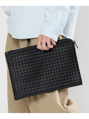 Intrecciato Document Case Clutch Bag Black - BOTTEGA VENETA - BALAAN 1