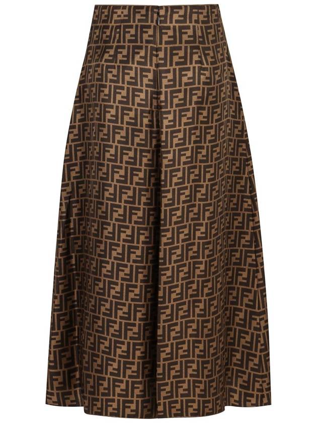 FF Motif Silk Twill A-line Skirt Brown - FENDI - BALAAN 3