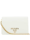 Saffiano Leather Metal Chain Mini Shoulder Bag White - PRADA - BALAAN.