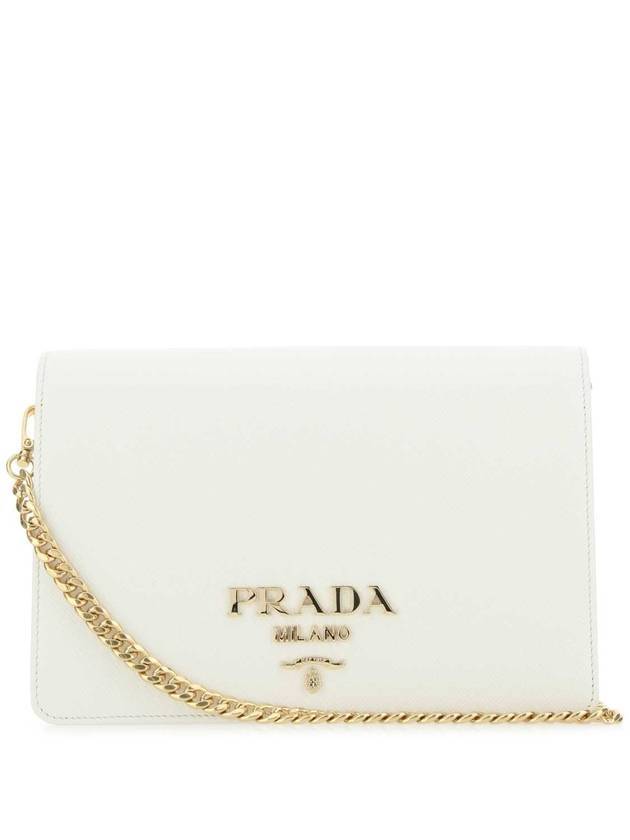 Saffiano Leather Metal Chain Mini Shoulder Bag White - PRADA - BALAAN.